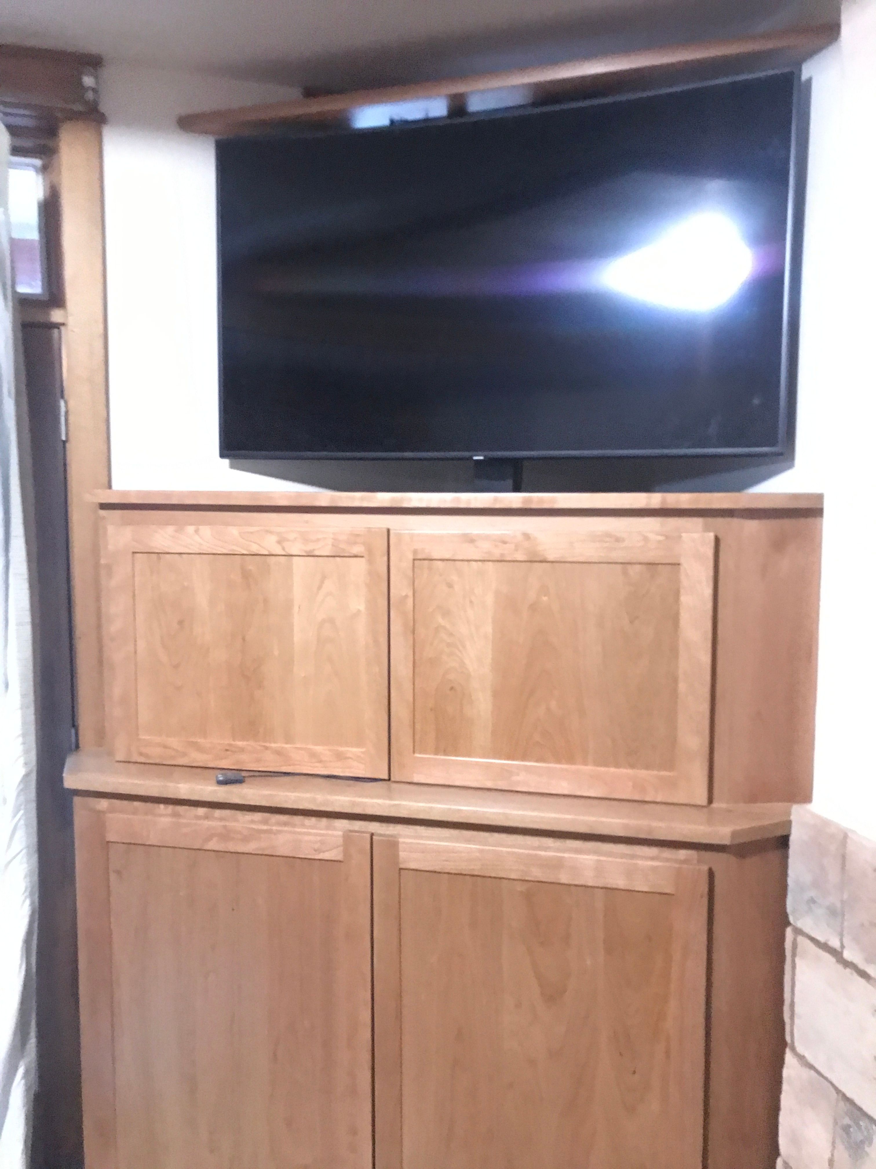 Cherry corner TV cabinet with remote lift control