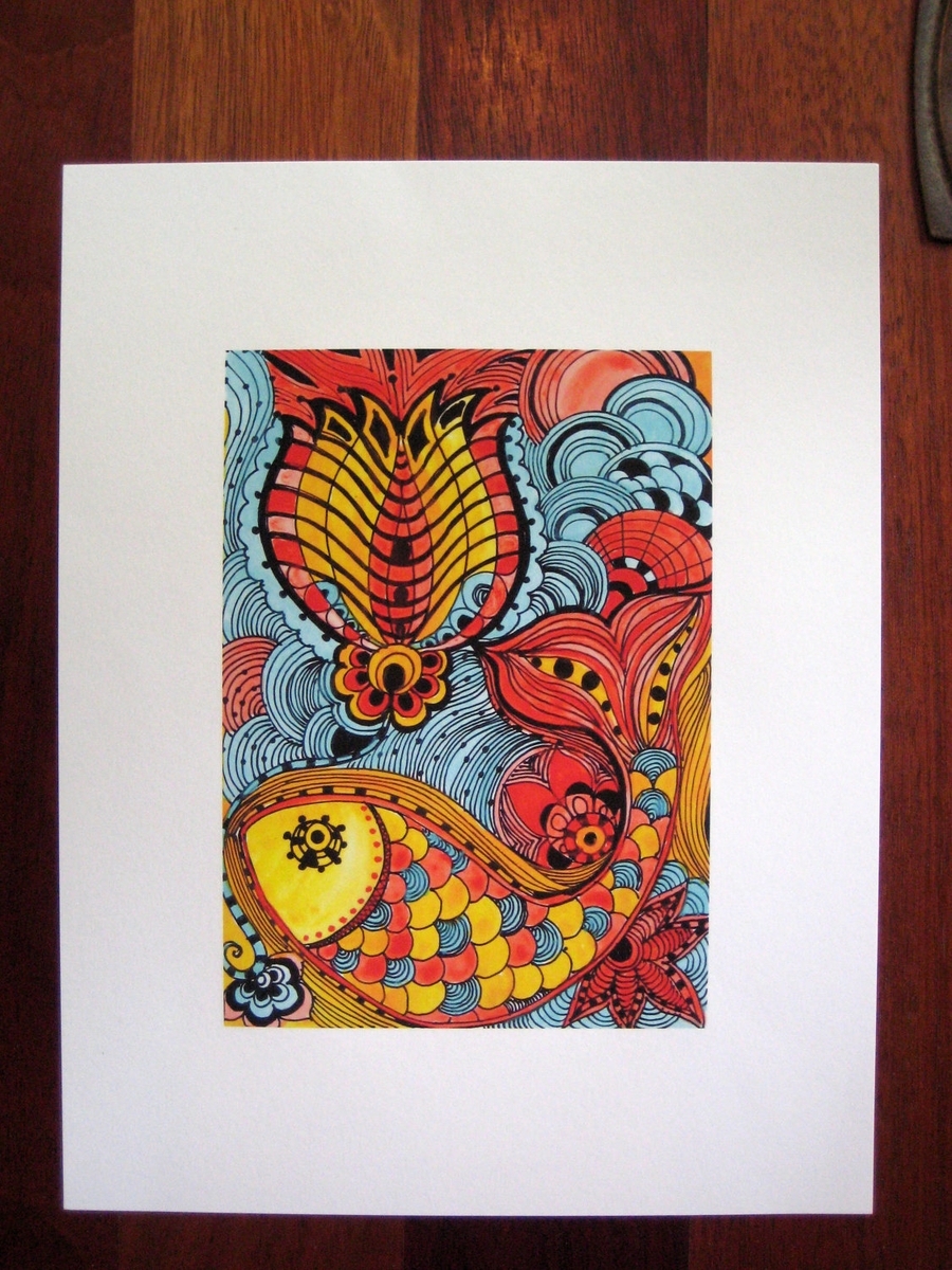 Fish Fine Art Print- Yellow Orange Blue Ink And Acrylic Painting 2 
