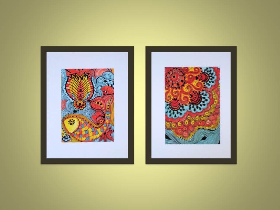 Fish Fine Art Print- Yellow Orange Blue Ink And Acrylic Painting 3 