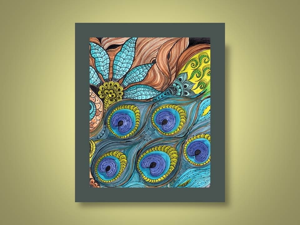Peacock Fine Art Print-Turquoise Blue Lime Green Ink And Acrylic Painting