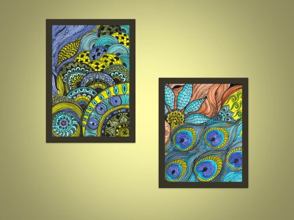 Peacock Fine Art Print-Turquoise Blue Lime Green Ink And Acrylic Painting 3 