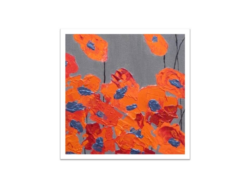 Orange Poppy Print Valentines Day- Fine Art 8"X8" Orange Red Poppy Flowers 5 