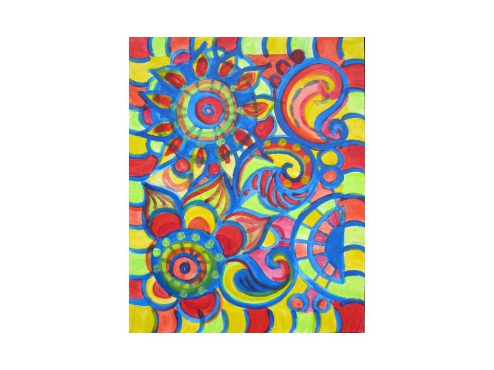 Paisley Painting Original Abstract 8"X10" Blue Red Green Yellow Abstract Painting 1 