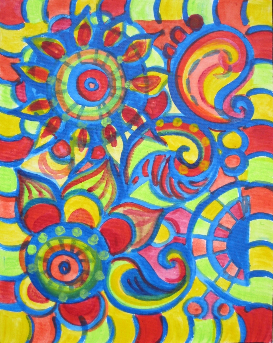 Paisley Painting Original Abstract 8"X10" Blue Red Green Yellow Abstract Painting 3 