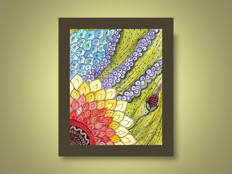 Fine Art Print Reproduction Sunflower 8x10 Black Ink And Acrylic Painting 1 