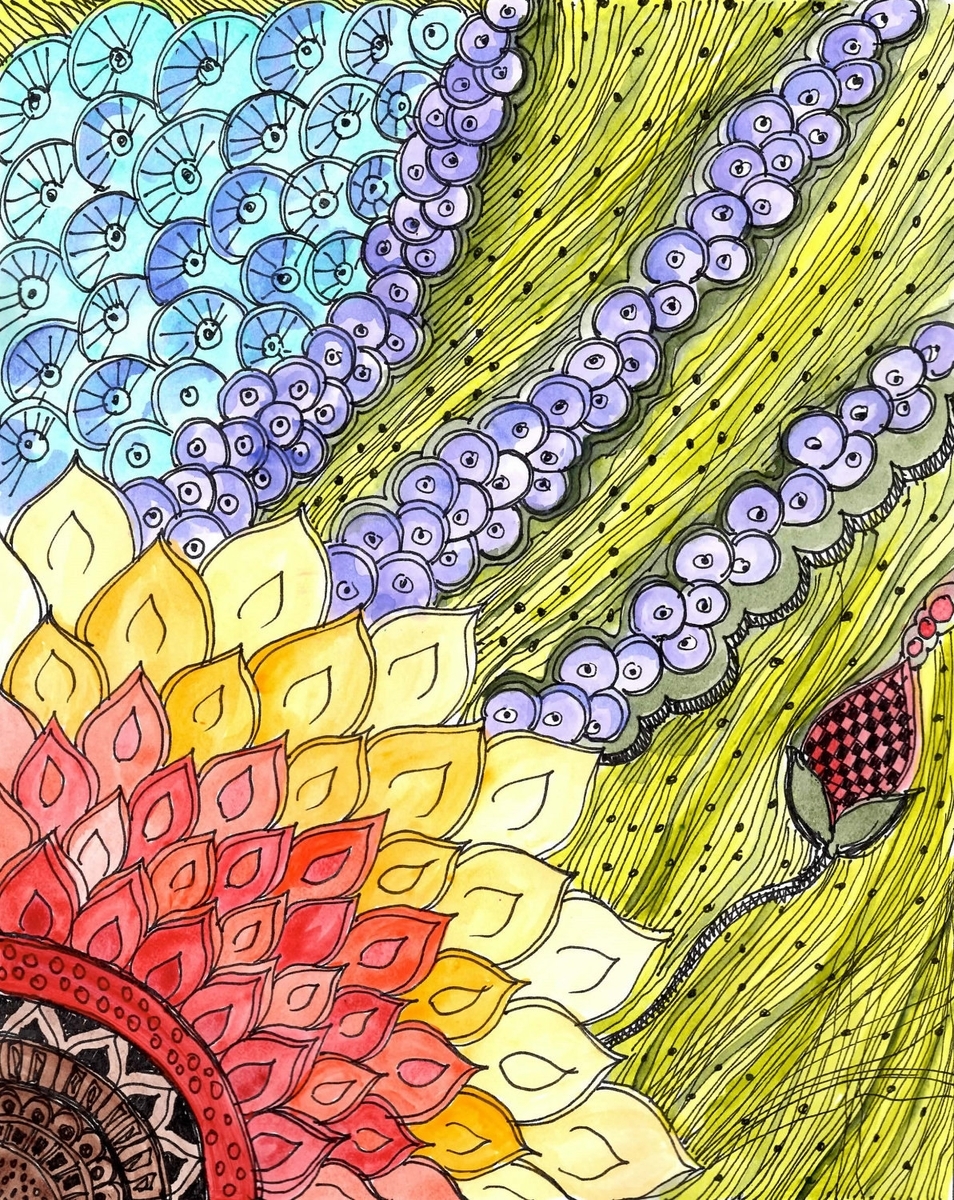 Fine Art Print Reproduction Sunflower 8x10 Black Ink And Acrylic Painting 3 