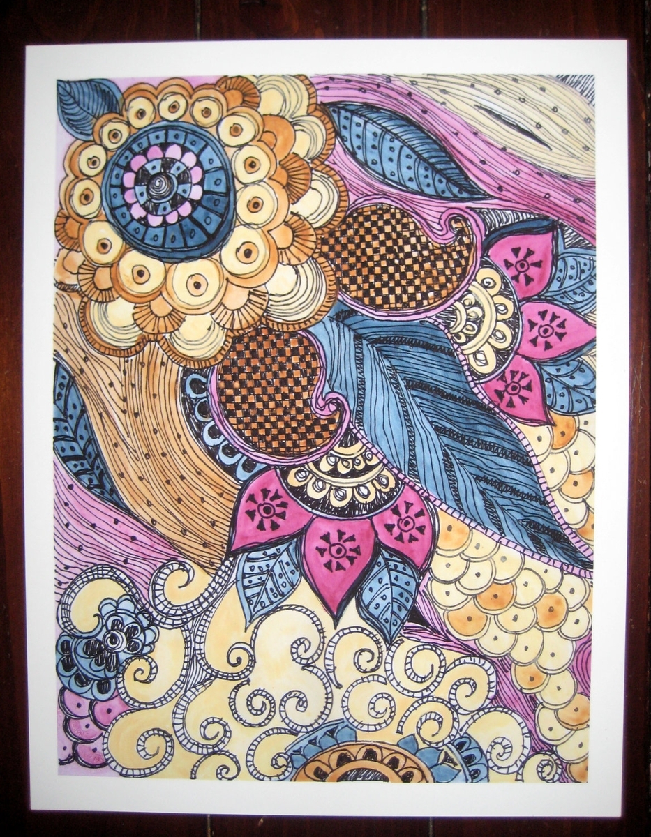 Fine Art Print Paisley - Blue Magenta Ochre Reproduction 8"X10" 2 