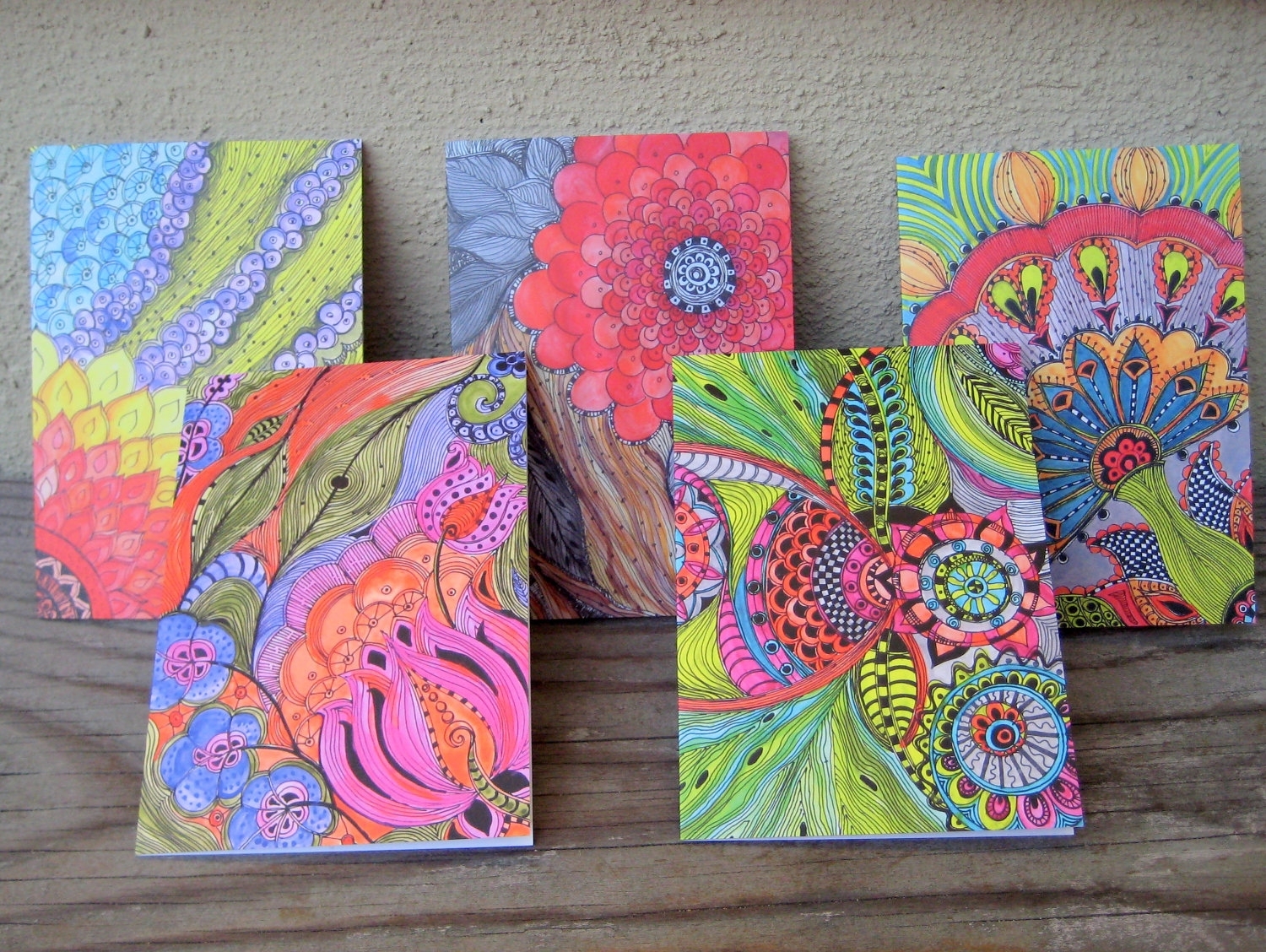 Notecards Bright Colors-Set Of 5 Cards With Artwork Envelopes Included Blank Inside 2 