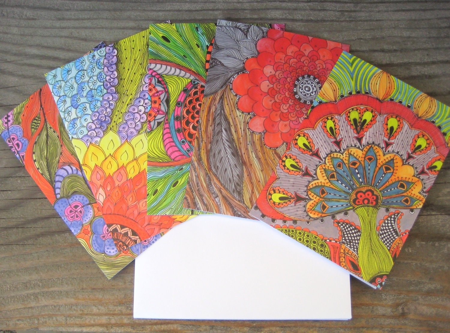 Notecards Bright Colors-Set Of 5 Cards With Artwork Envelopes Included Blank Inside 3 