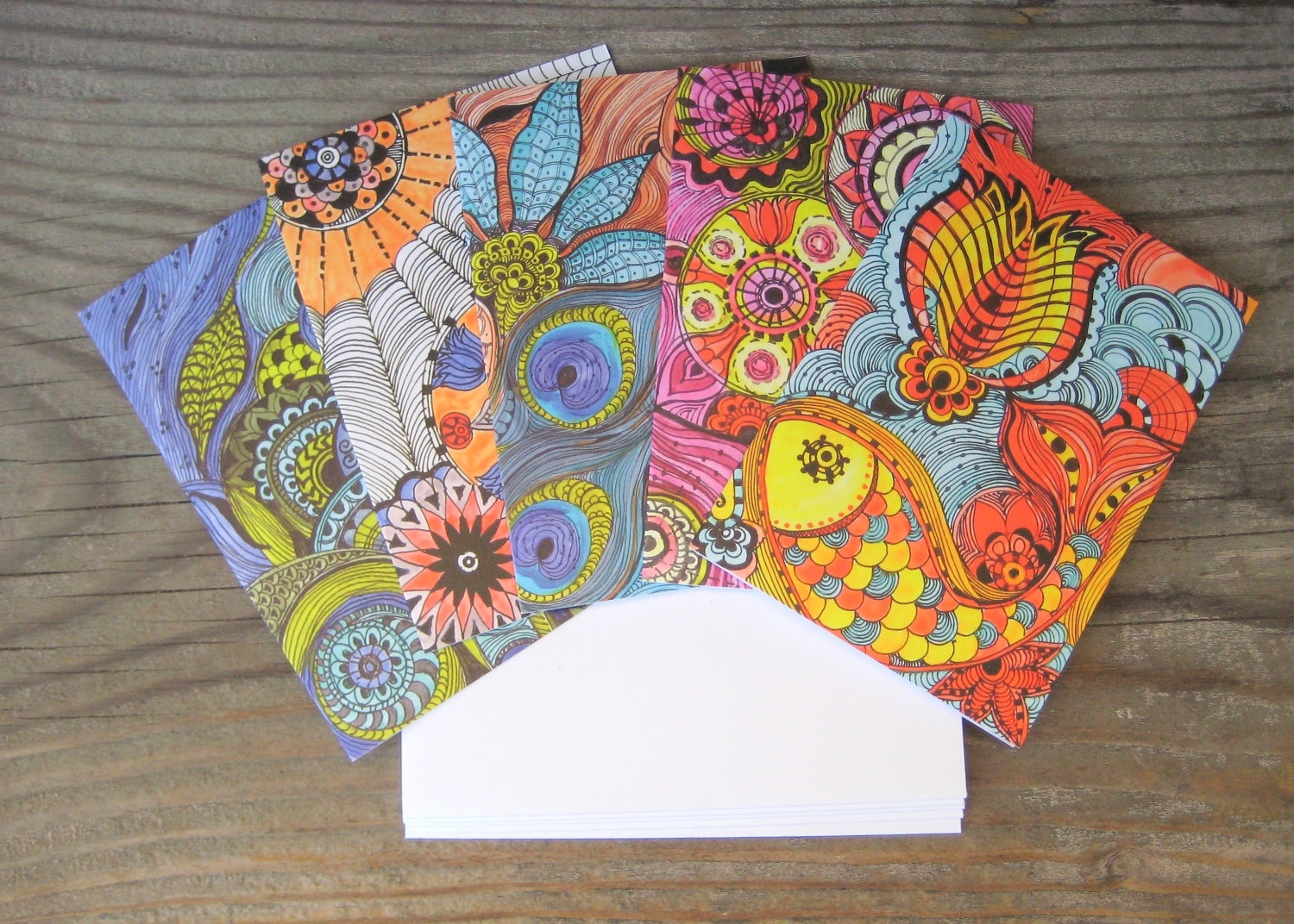 Notecards Bright Colors-Set Of 5 Cards With Artwork Envelopes Included Blank Inside 2 