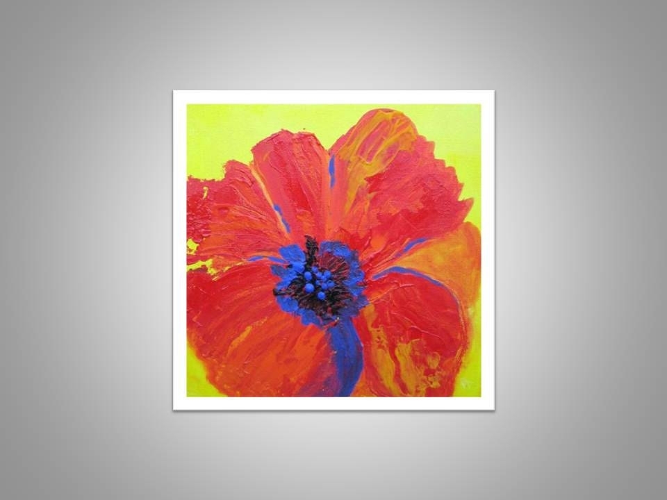 Orange Poppy Flower Fine Art Print Small 8"X8" Orange Yellow Blue By Devikasart On Etsy 1 