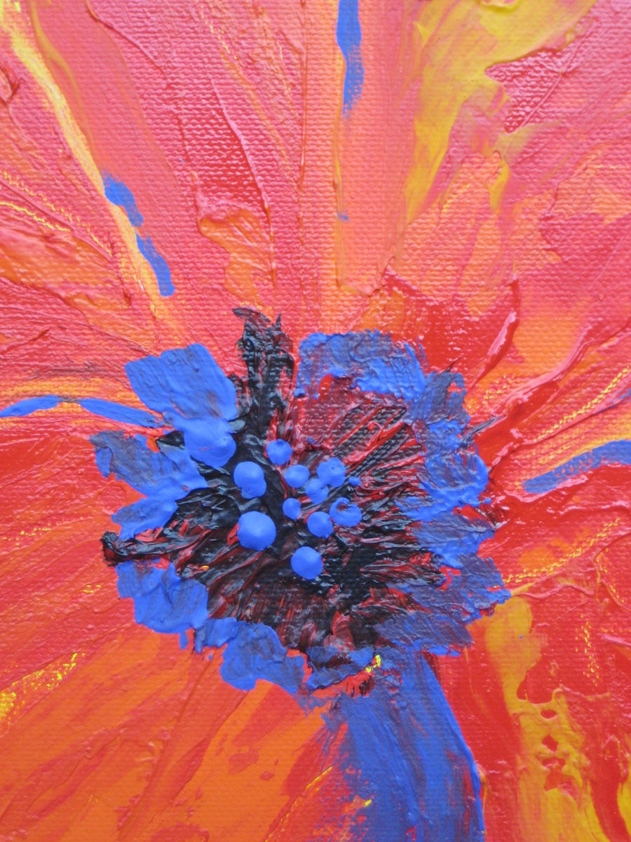 Orange Poppy Flower Fine Art Print Small 8"X8" Orange Yellow Blue By Devikasart On Etsy 2 