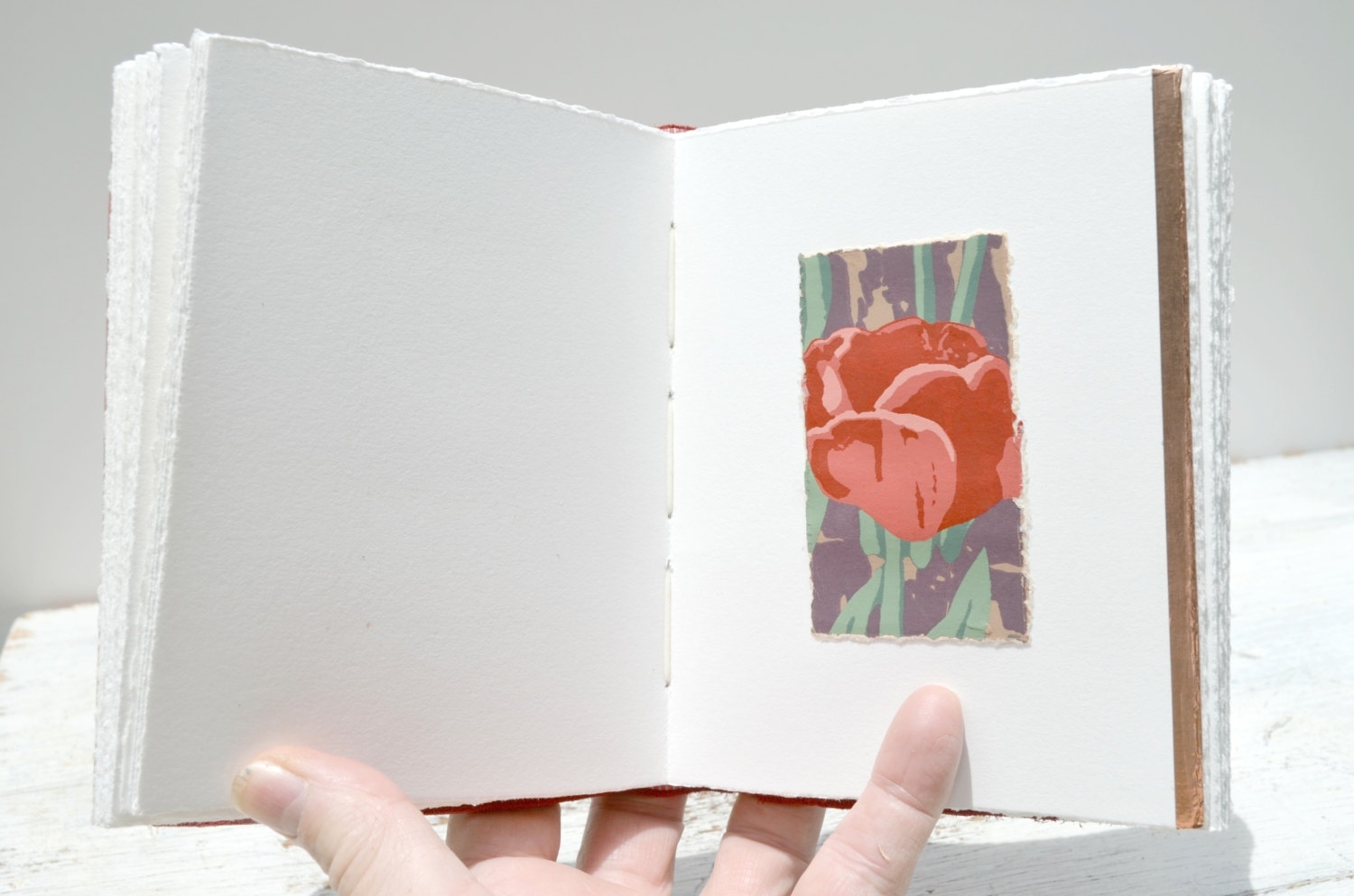 Handmade Cherry Red Leather Bound Journal Touring Diary Tulip Serigraph Art Notebook 2 