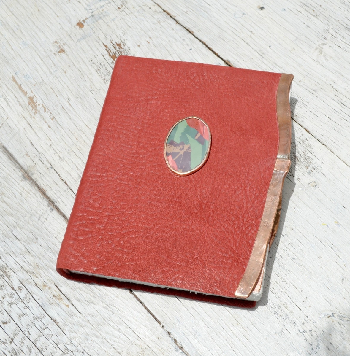 Handmade Cherry Red Leather Bound Journal Touring Diary Tulip Serigraph Art Notebook 5 