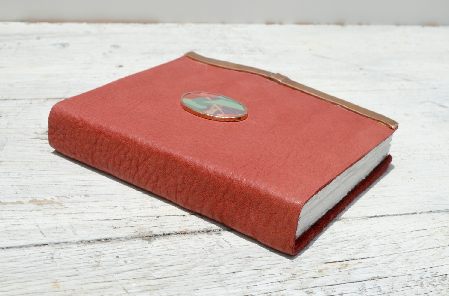 Handmade Cherry Red Leather Bound Journal Touring Diary Tulip Serigraph Art Notebook 3 