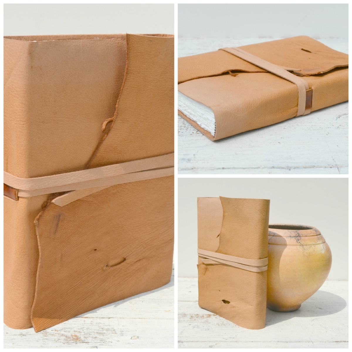 Handmade Leather Bound Travel Journal Tan Goatskin Legal Diary Watercolor Notebook