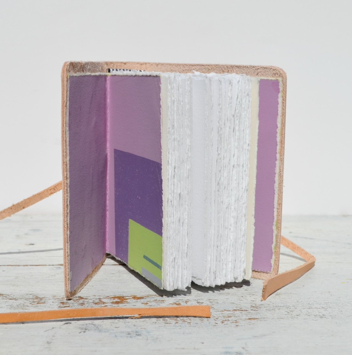 Leather Bound Pocket Journal Natural Finish Travel Diary Purple Silkscreen Art Notebook 2 