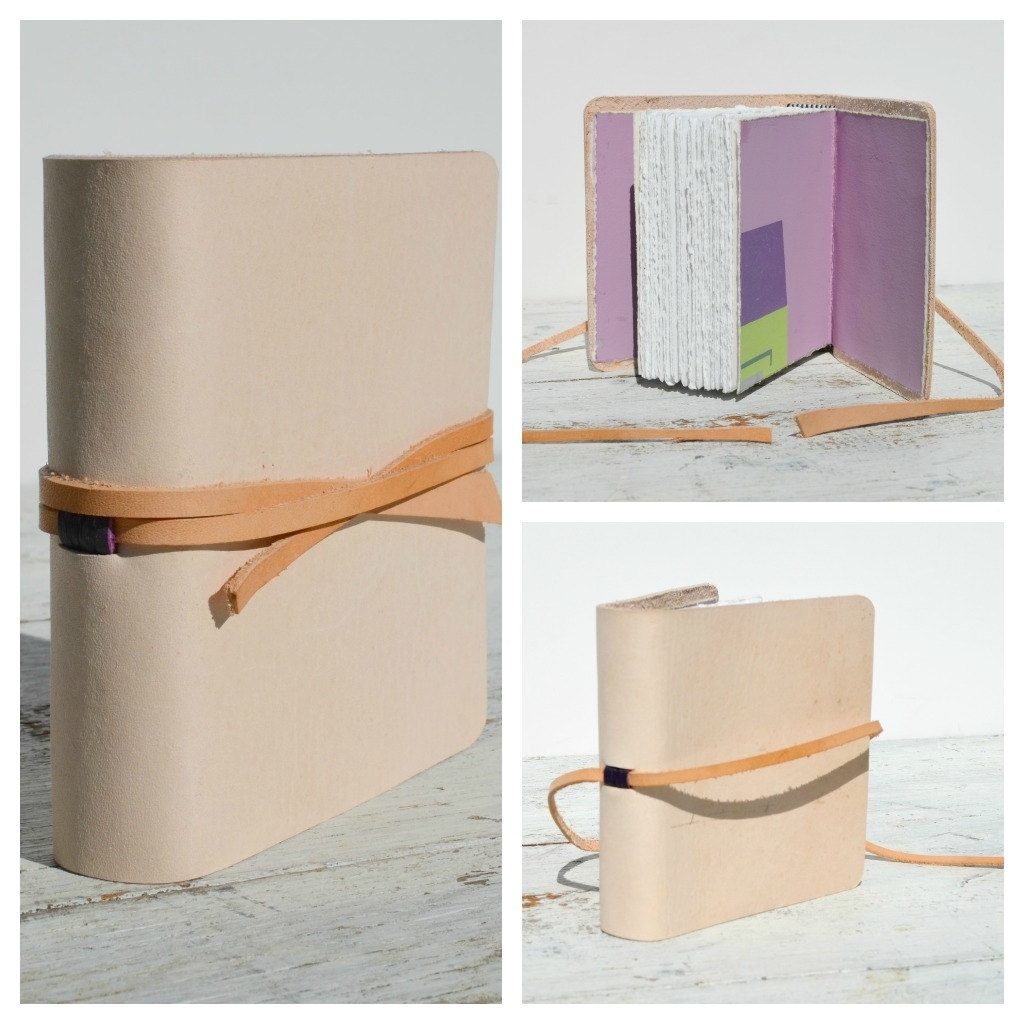 Leather Bound Pocket Journal Natural Finish Travel Diary Purple Silkscreen Art Notebook 3 