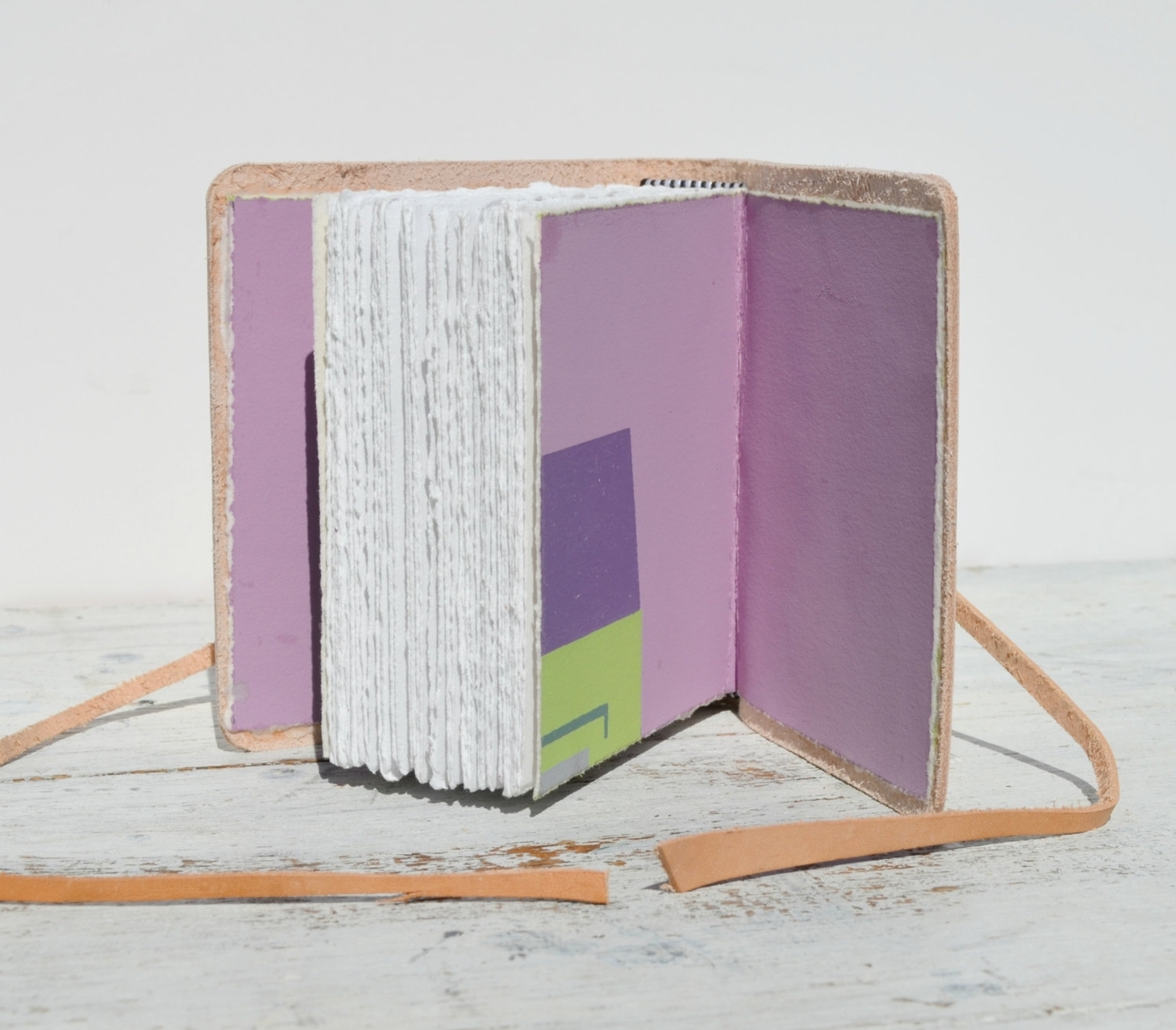 Leather Bound Pocket Journal Natural Finish Travel Diary Purple Silkscreen Art Notebook 4 