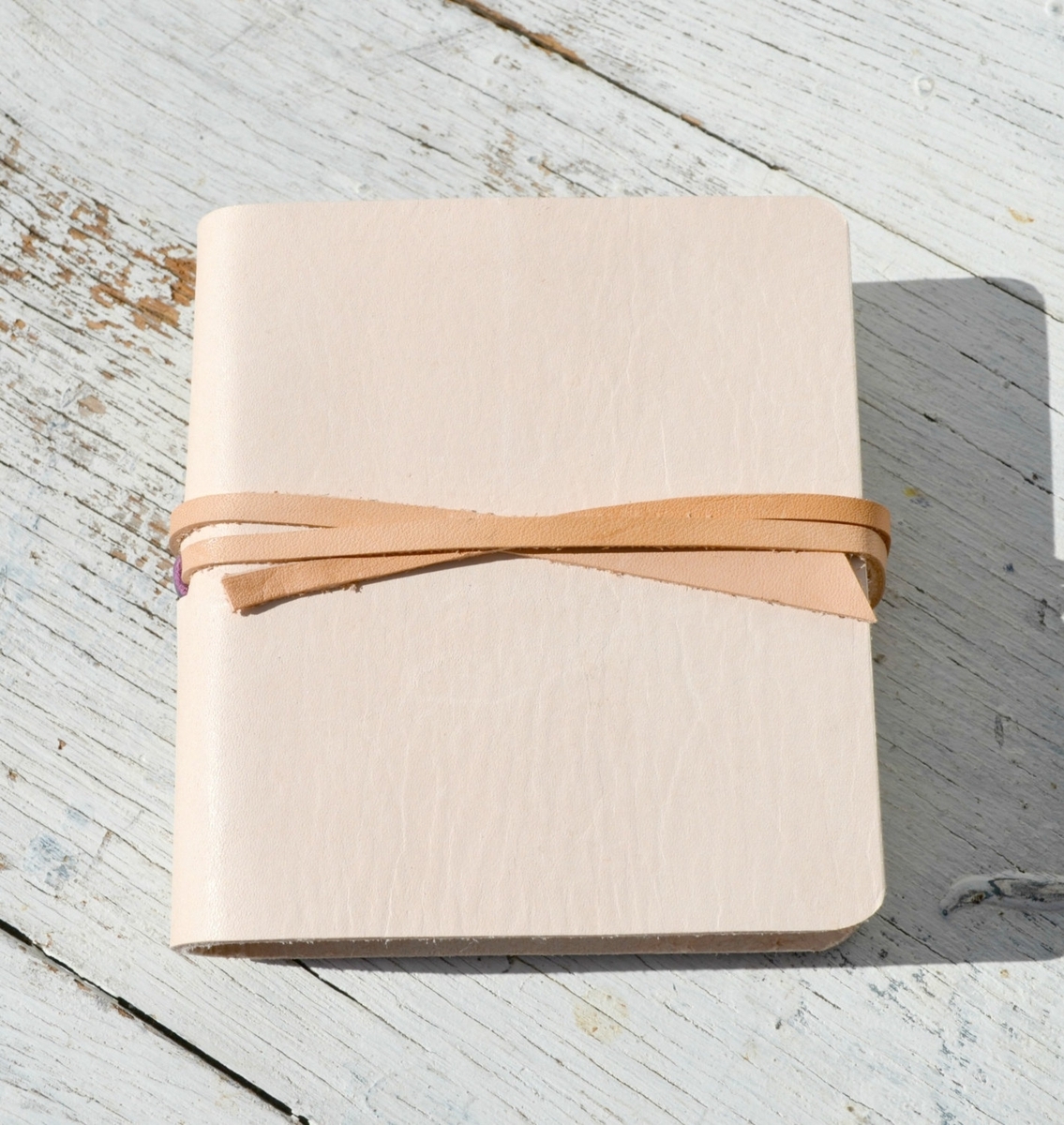Leather Bound Pocket Journal Natural Finish Travel Diary Purple Silkscreen Art Notebook 5 