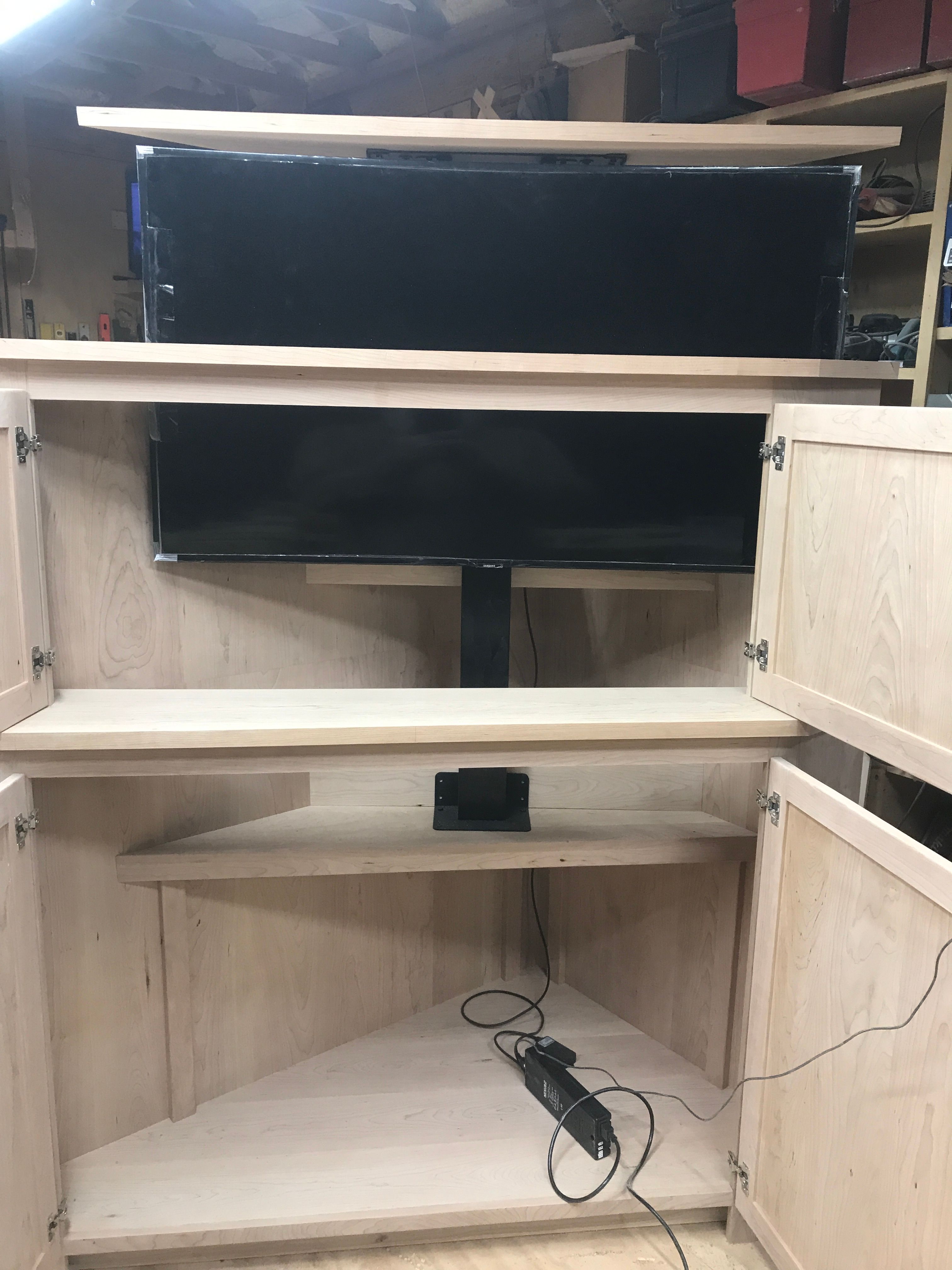 Cherry corner TV cabinet with remote lift control 3 