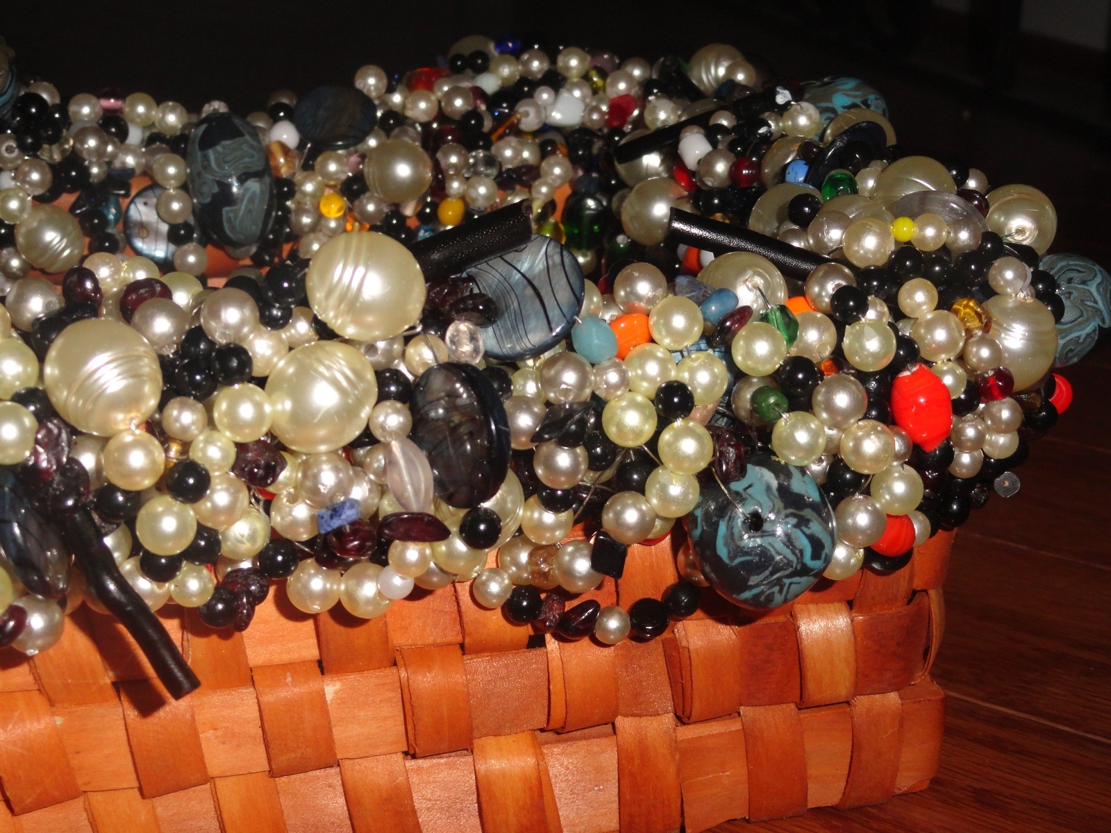 Faux And Glass Bead Wicker Basket