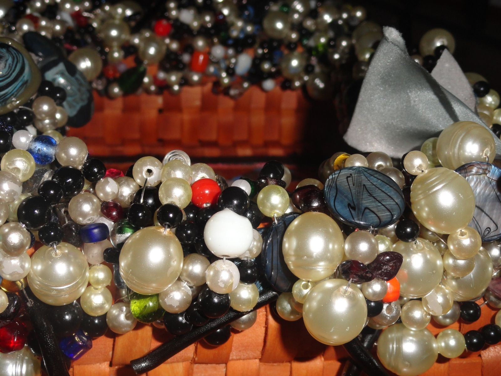 Faux And Glass Bead Wicker Basket 2 