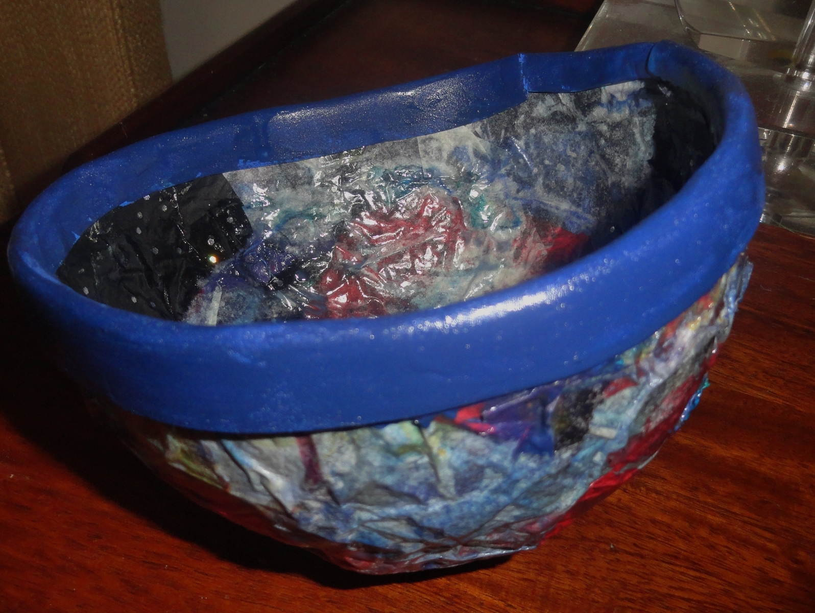 Paper Mache Decorative Bowl W/Dried Flowers 3 