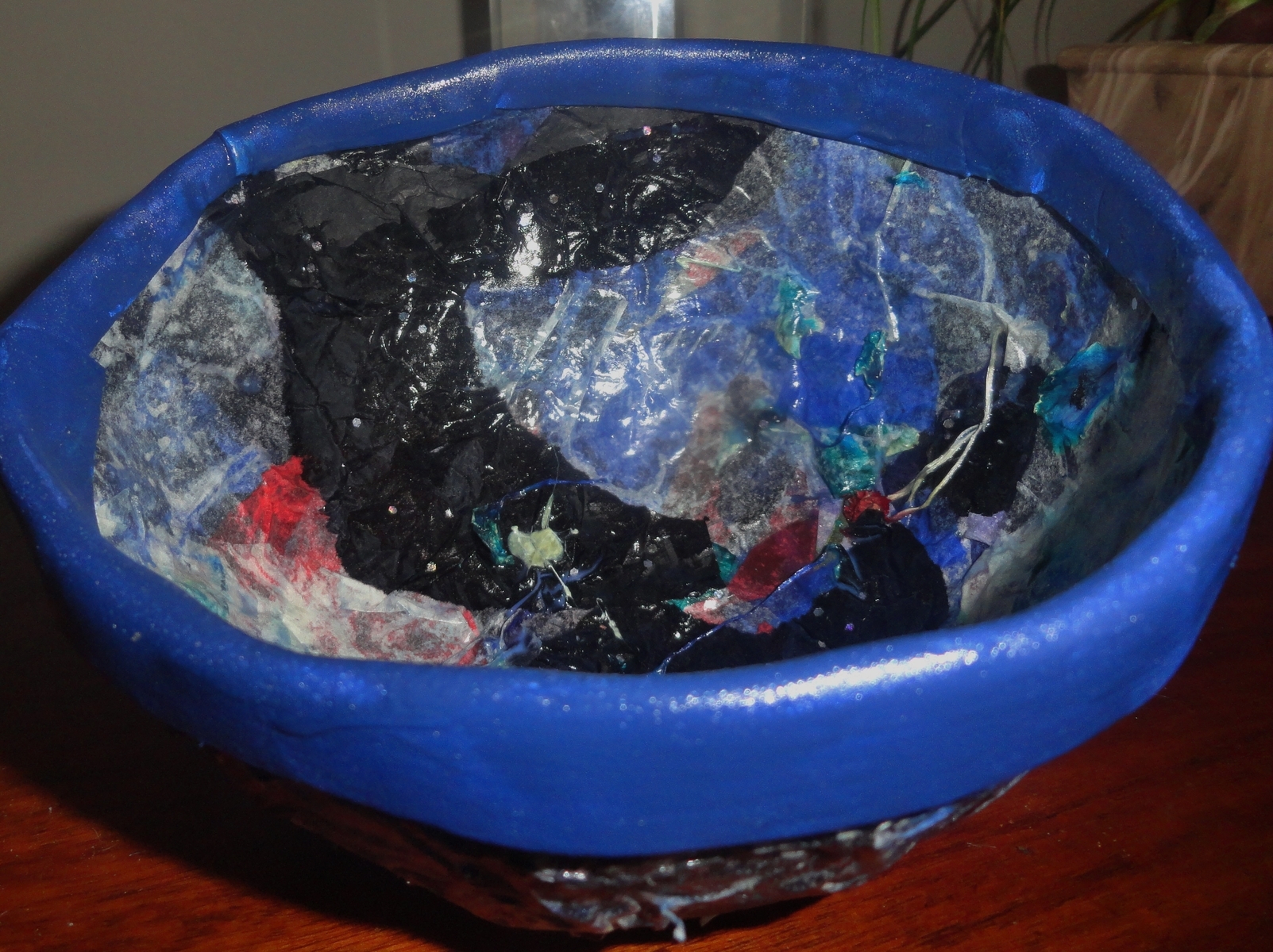 Paper Mache Decorative Bowl W/Dried Flowers 6 