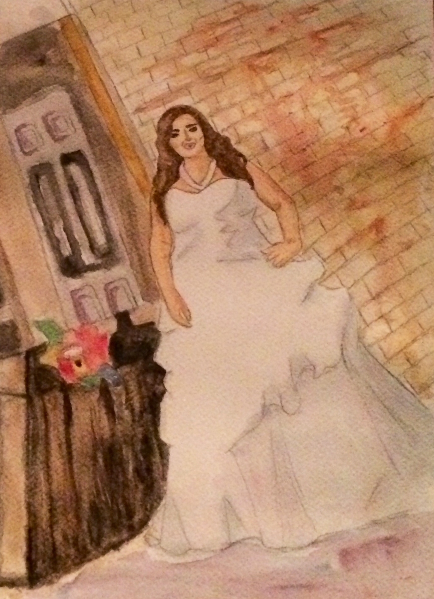 Watercolor Portrait Of My Sister In Her Wedding Dress