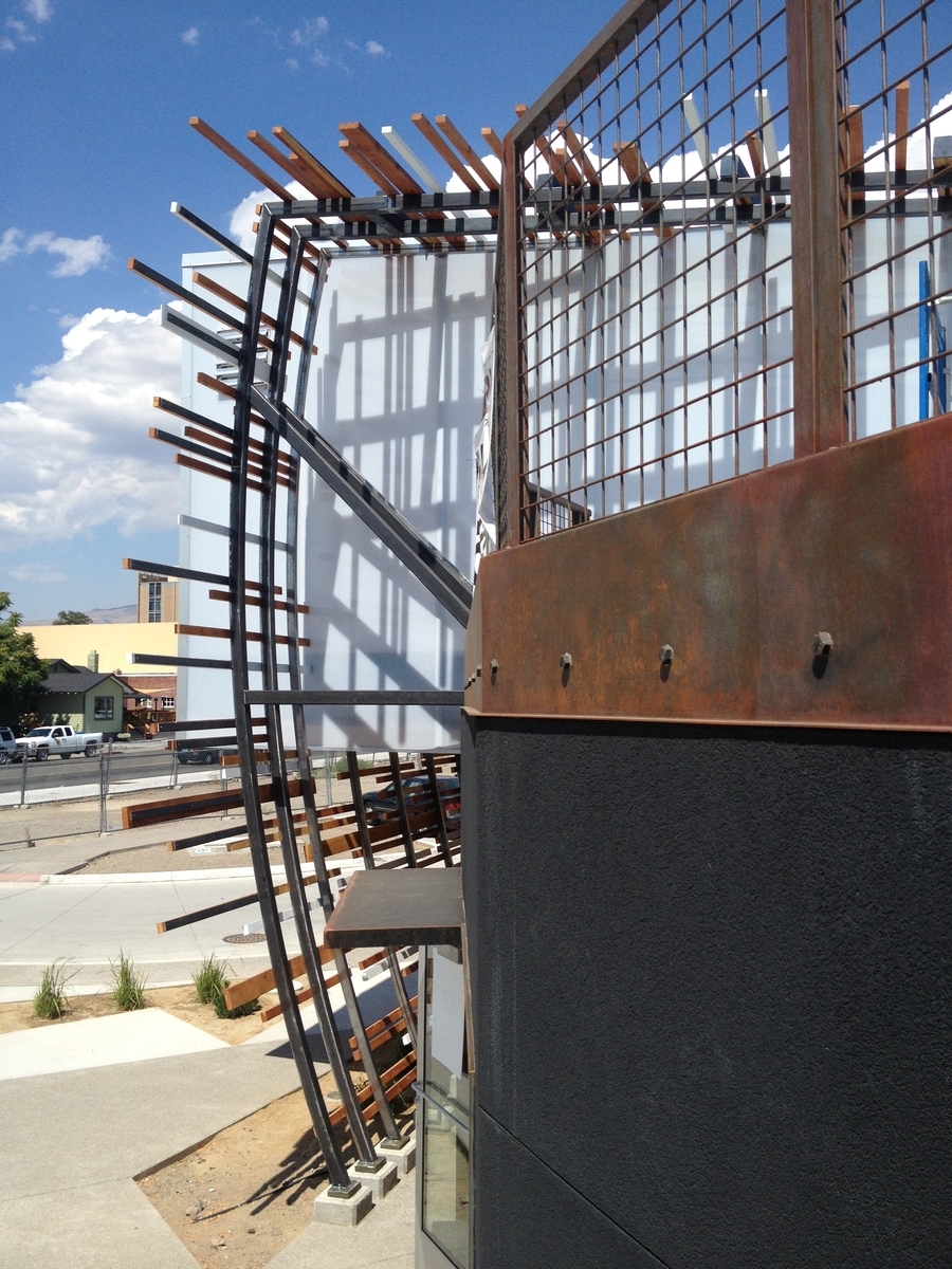 Vertical Steel Trellis With Wood On Store Front 2 