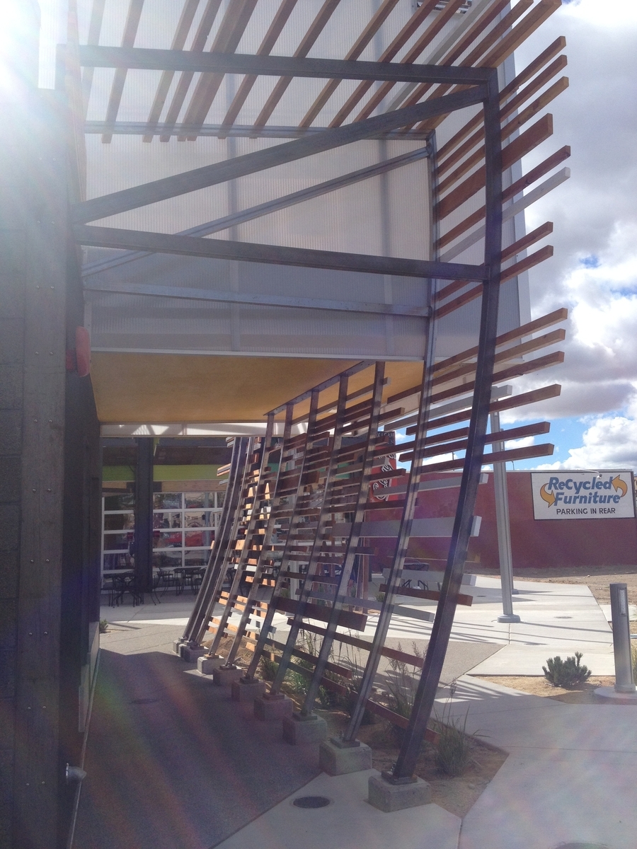 Vertical Steel Trellis With Wood On Store Front 3 