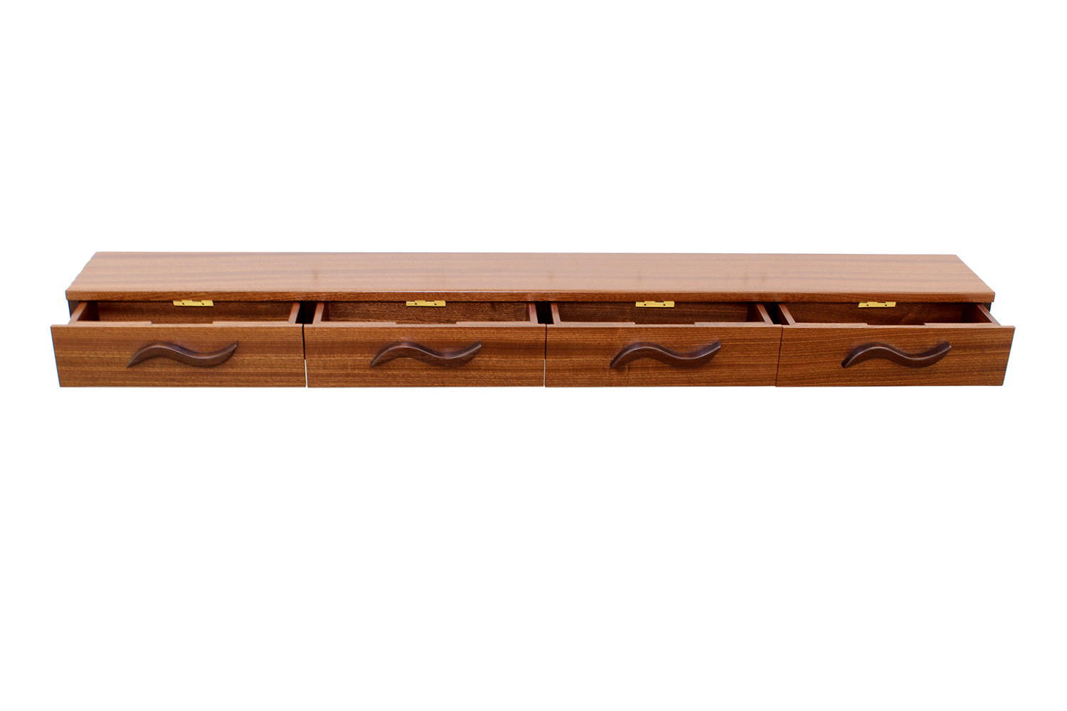 4 Drawer Floating Shelf | Solid Wood | Hand Carved Drawer Pulls 4 