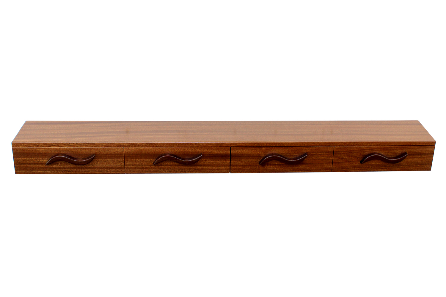 4 Drawer Floating Shelf | Solid Wood | Hand Carved Drawer Pulls 5 