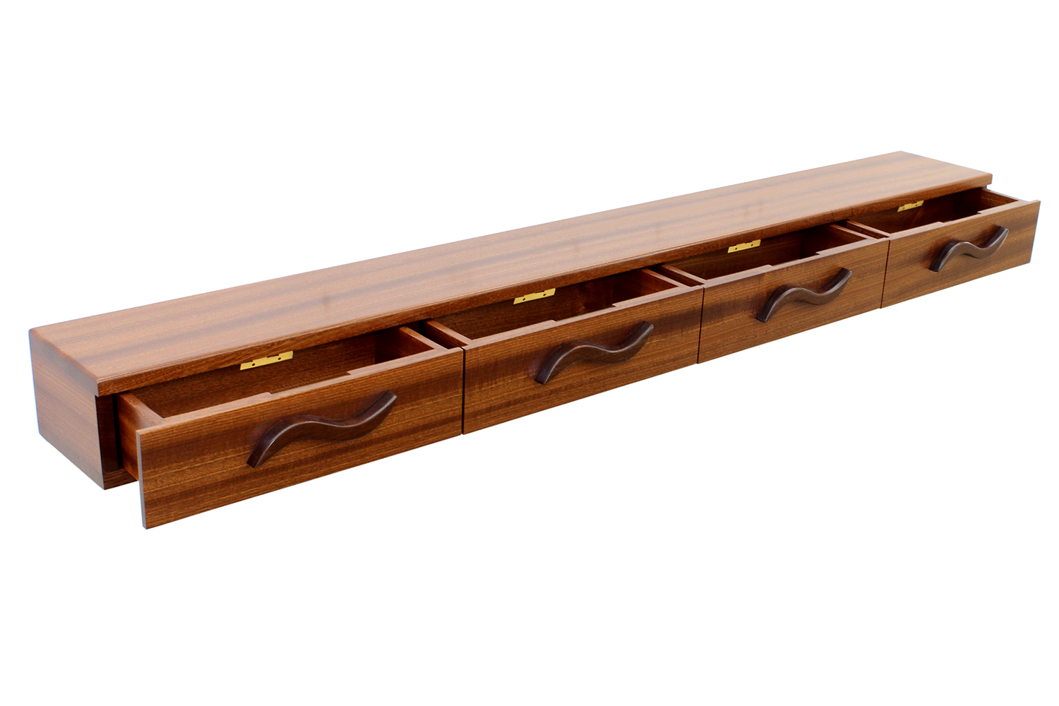 4 Drawer Floating Shelf | Solid Wood | Hand Carved Drawer Pulls 6 