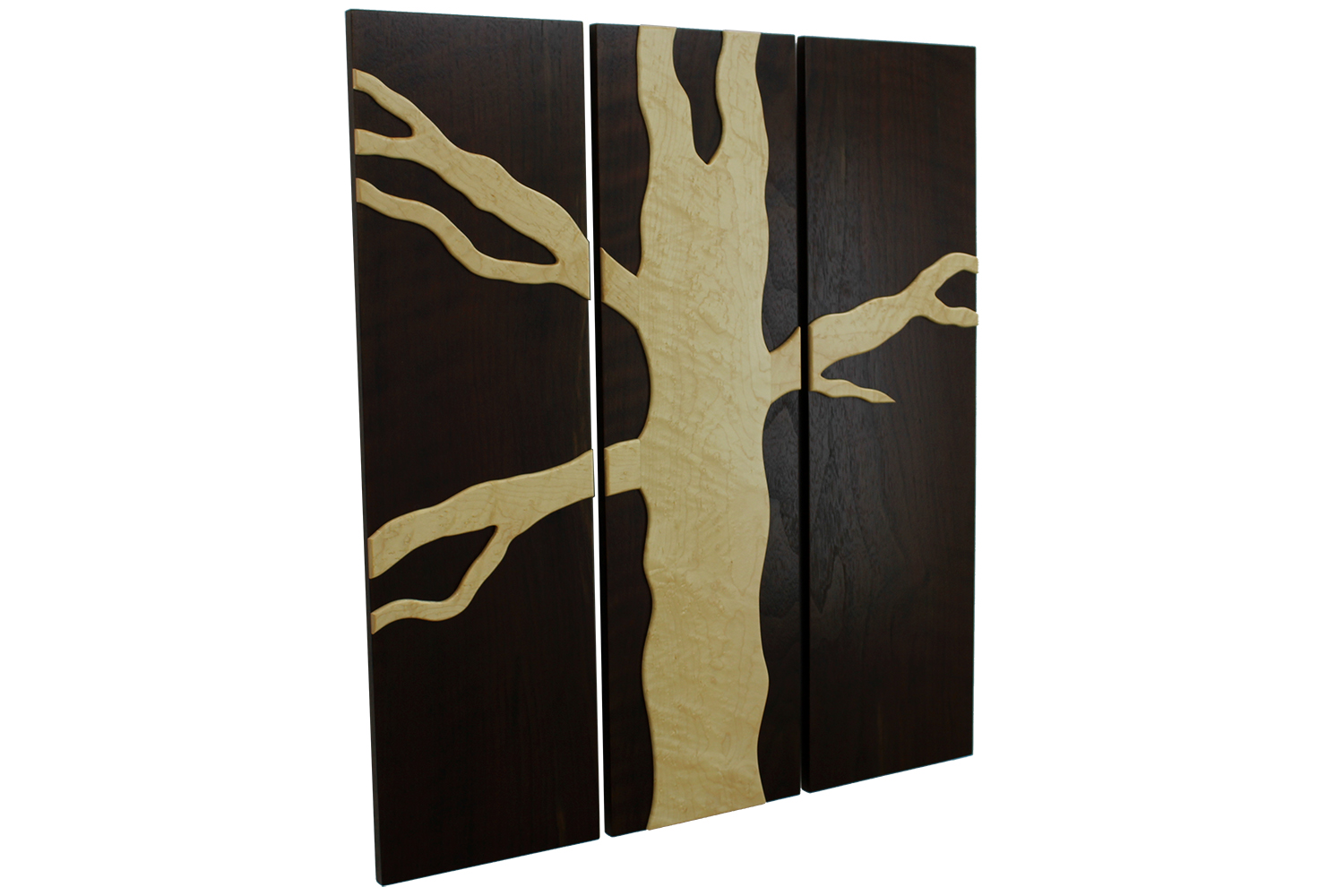3 Panel Floating Tree | Solid Peruvian Walnut & Birdseye Maple 3 