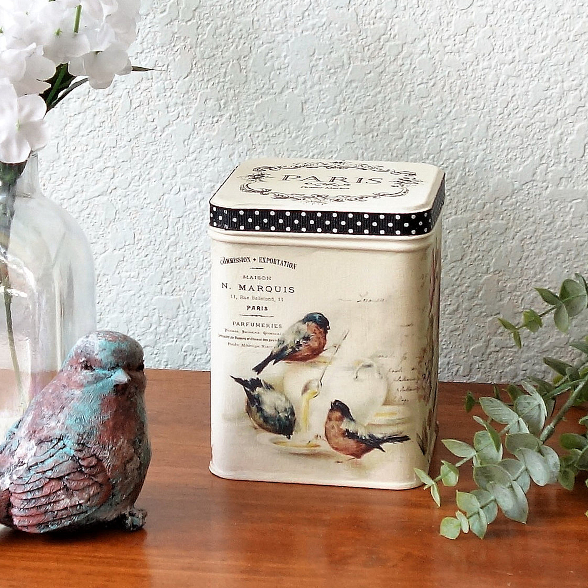 Vintage Bird Decorative Tea Box Tin French Birds Storage Tin 2 