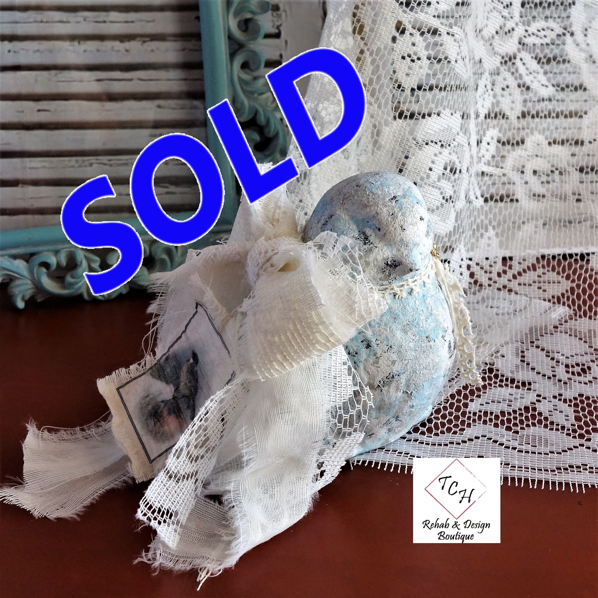 Vintage Stone Look Chippy Blue Bird Shabby Chic Blue Bird 1 