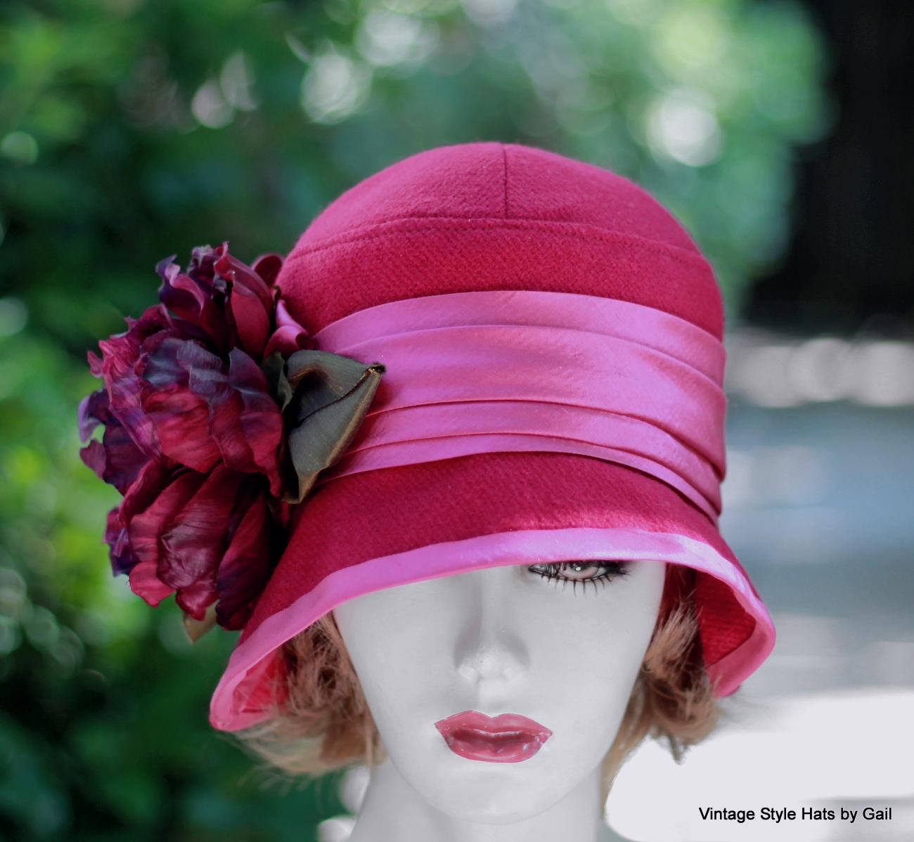Couture Raspberry Wool Warm Fall Winter Cloche Hat In 20'S Style 1 