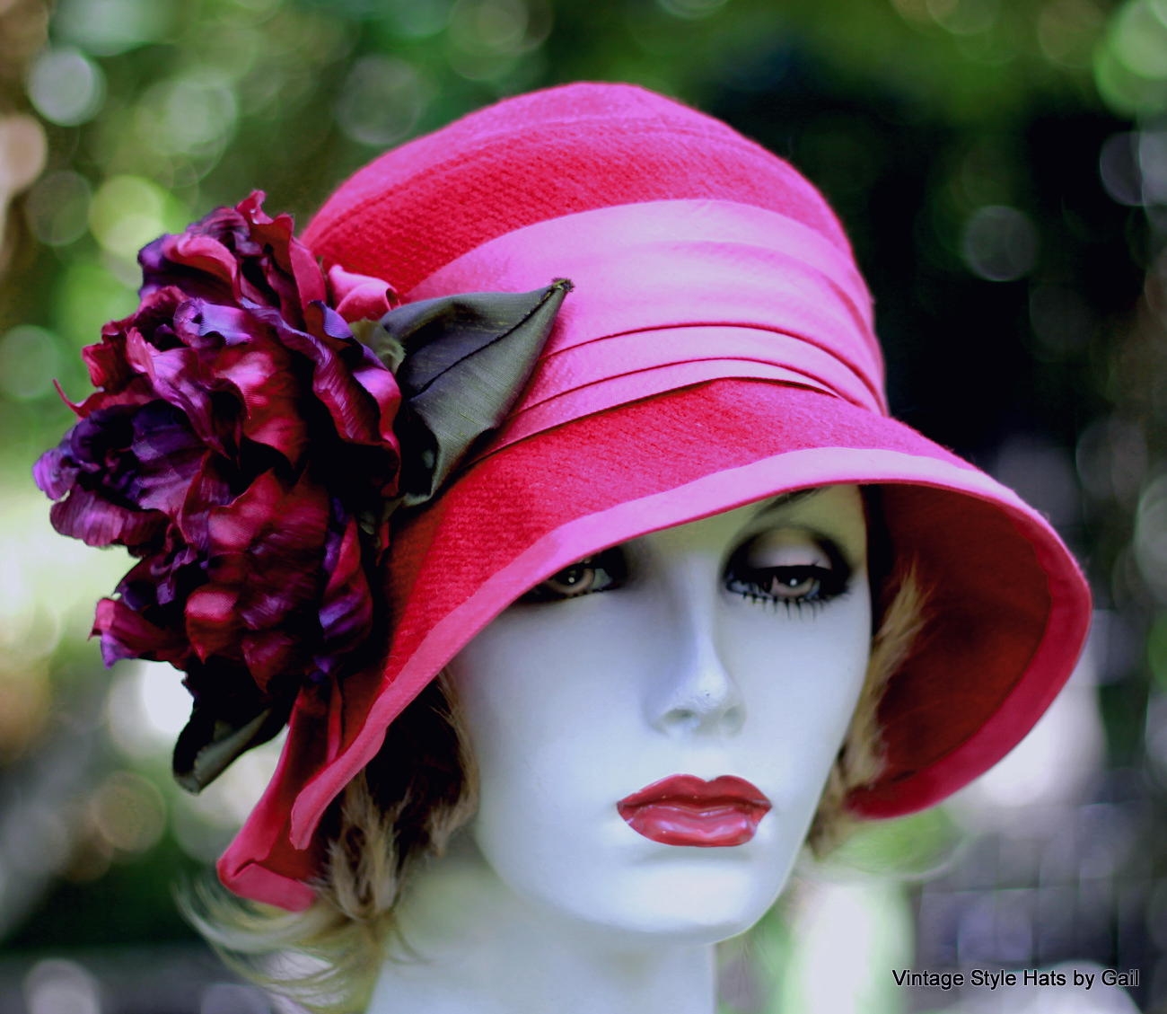 Couture Raspberry Wool Warm Fall Winter Cloche Hat In 20'S Style 2 
