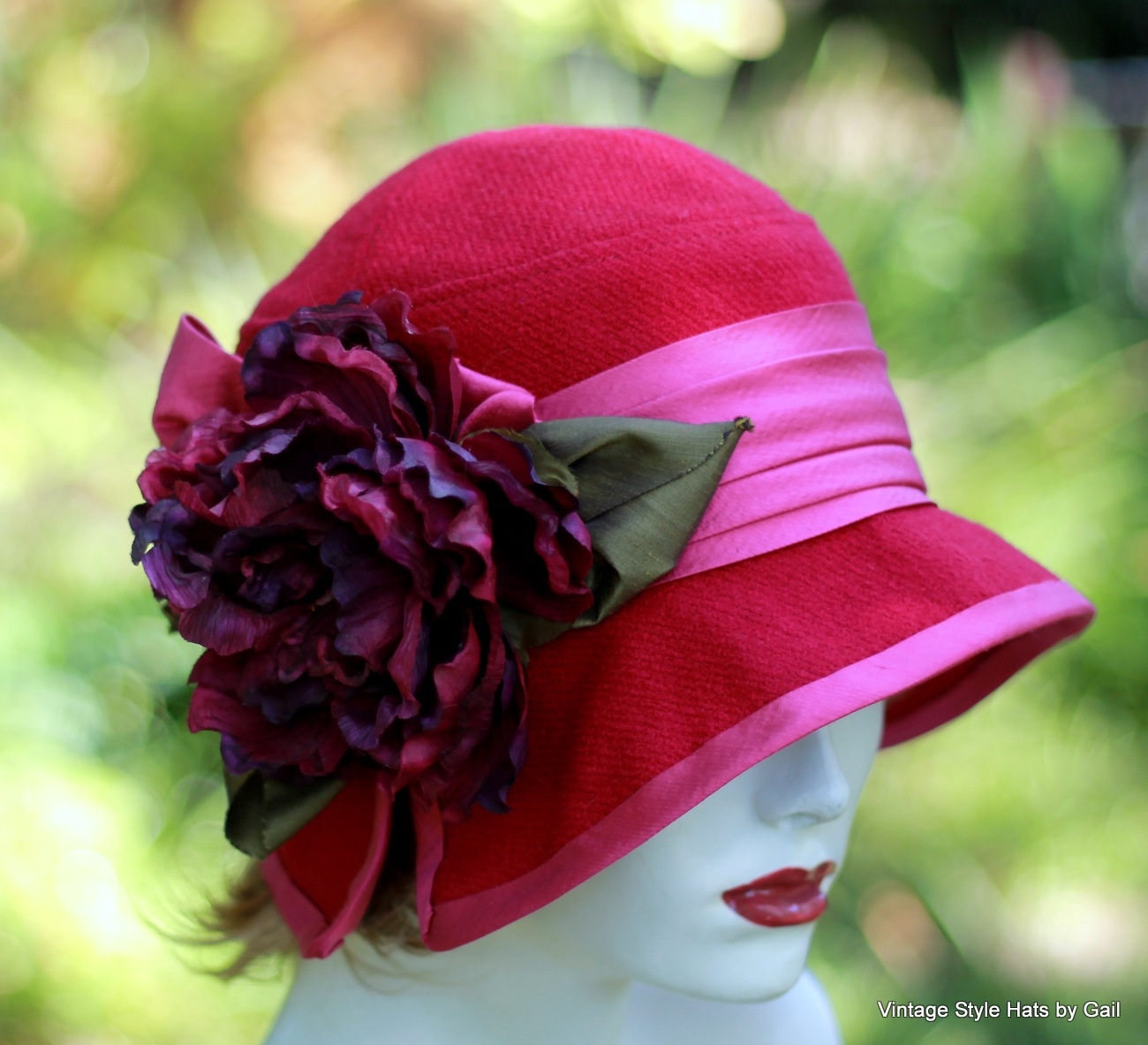 Couture Raspberry Wool Warm Fall Winter Cloche Hat In 20'S Style 3 