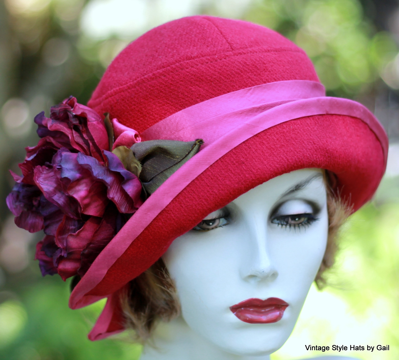 Couture Raspberry Wool Warm Fall Winter Cloche Hat In 20'S Style 4 