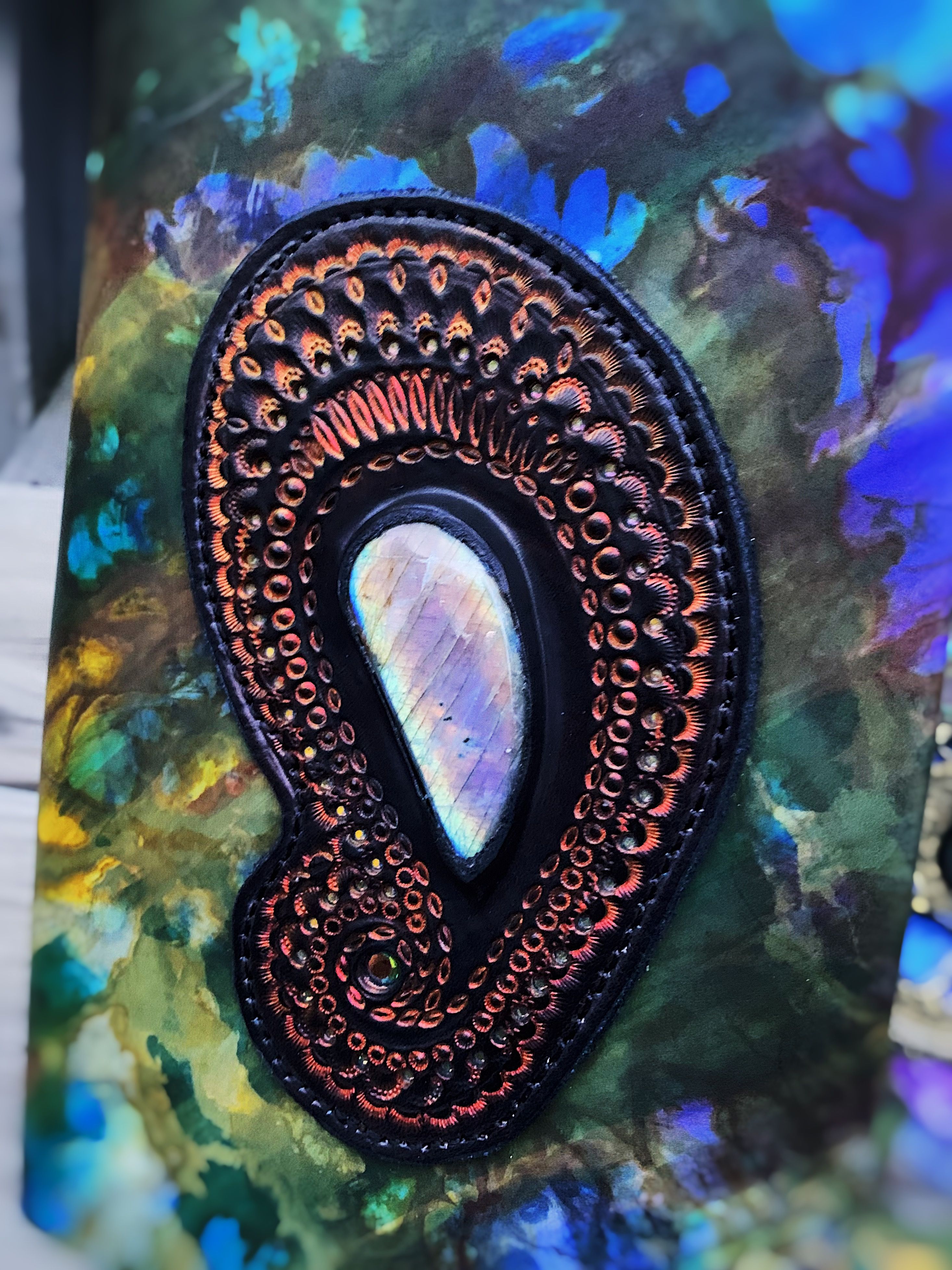 Labradorite leather hand dyed journal cover  2 