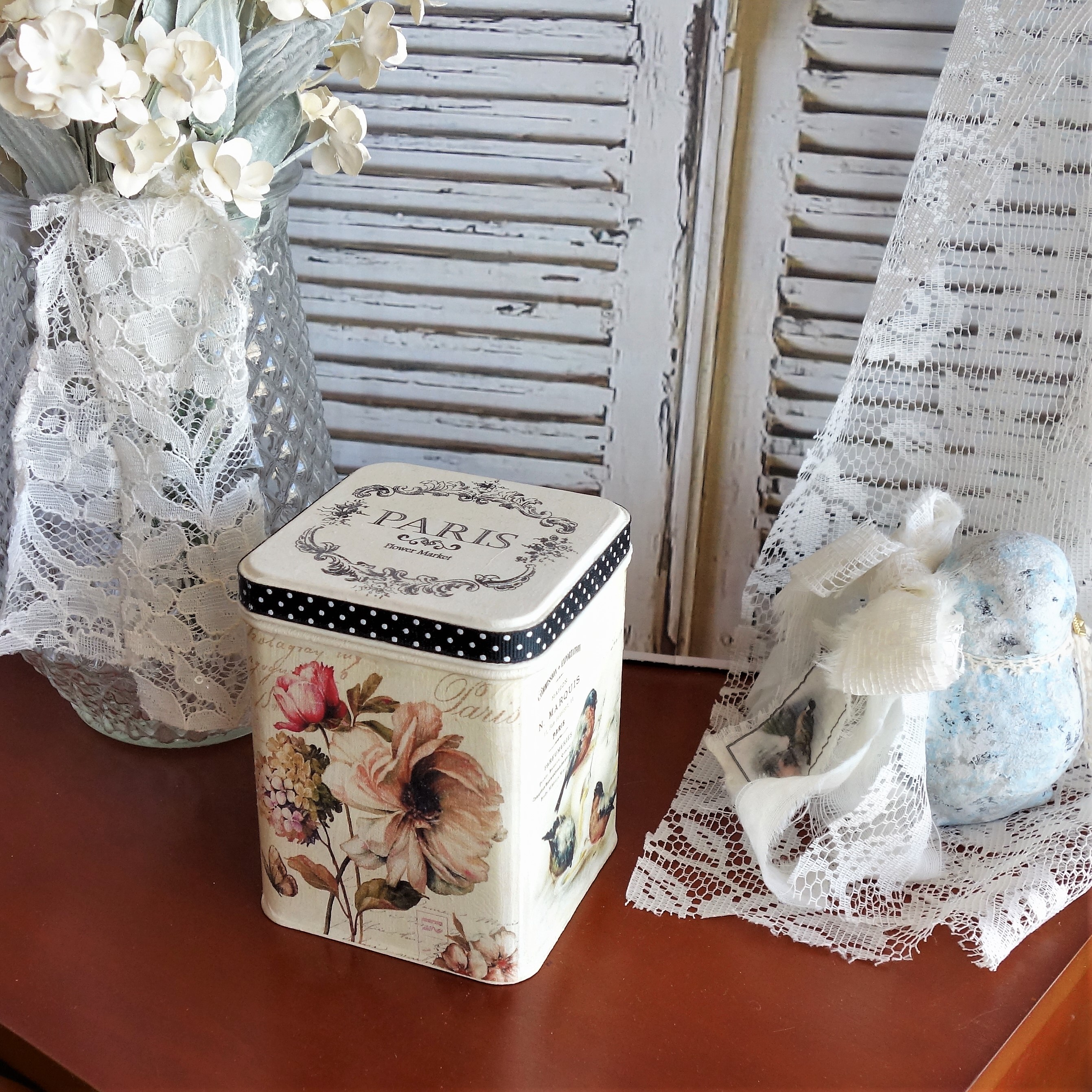 Vintage Bird Decorative Tea Box Tin French Birds Storage Tin 4 