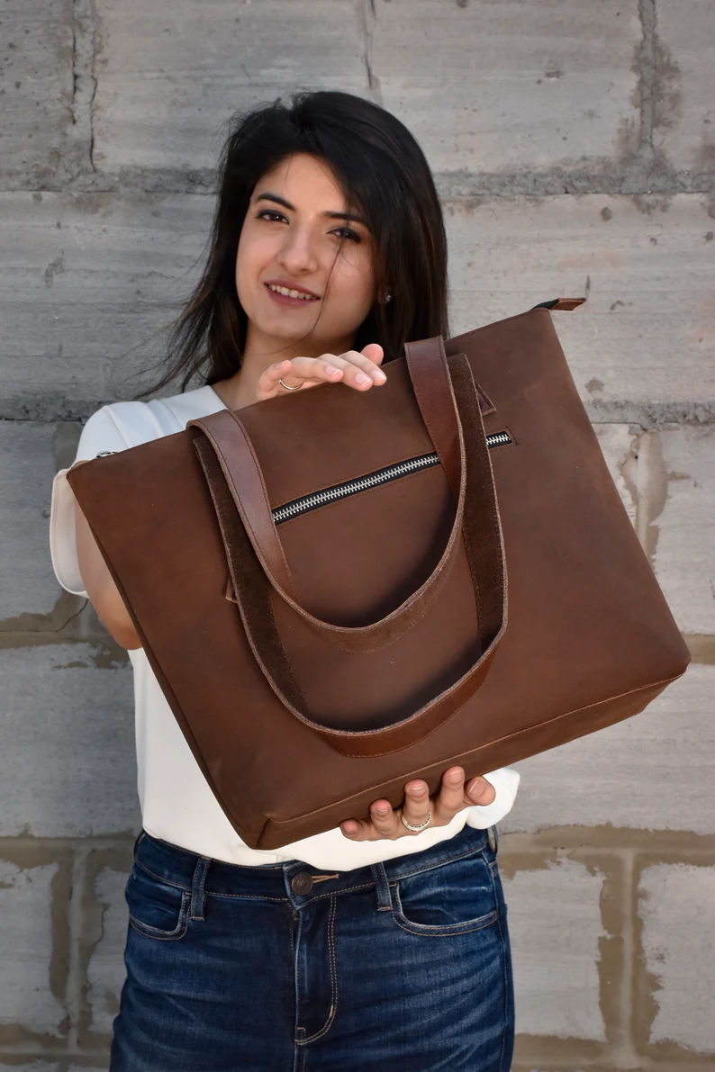 Leather Tote Bags Gift For Women Large Handbag Laptop Bag