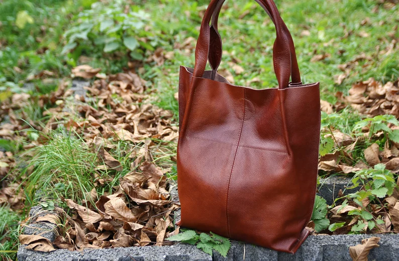 Leather Shopper Bag, Leather Tote Bag, Large Handbag, Large Tote Bag, Shoulder Bag 6 