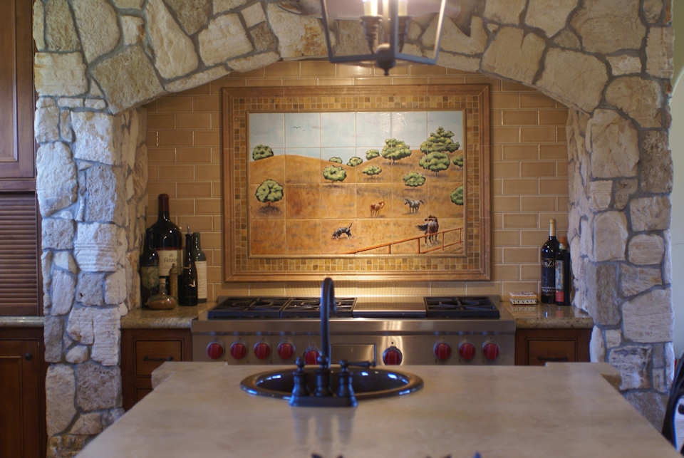 Hand Painted Tile Mural: Golden Hills Of California-Closeup 2 