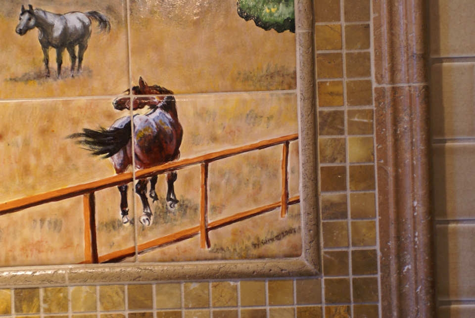 Hand Painted Tile Mural: Golden Hills Of California-Closeup 3 