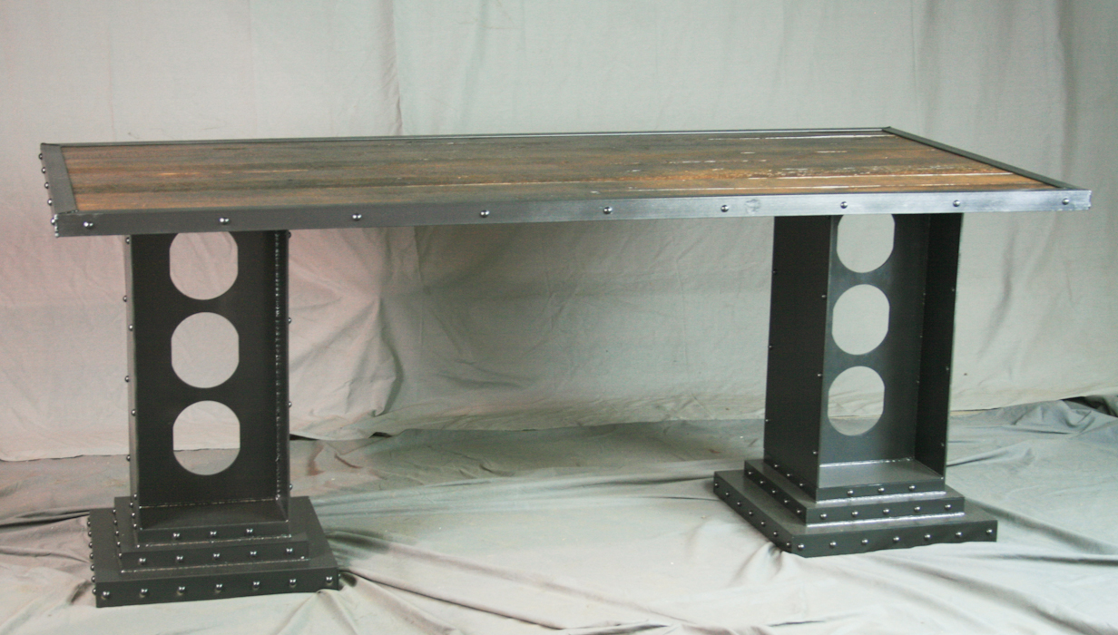 Custom Handmade Modern Industrial Desk W/ Girder Legs. 4 