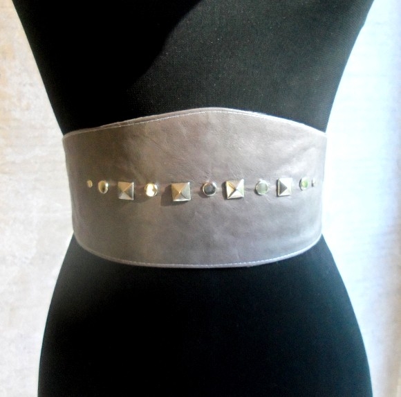 Hand-Studded Grey Leather Corset Belt